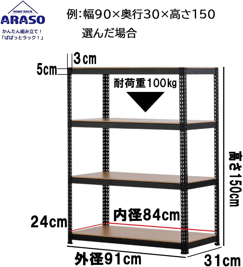 ARASO スチールラック ブラック 4段 アラソ レイアウト 整理整頓 収納棚 自由なサイズ スモールB 陳列棚 家庭用 (高さ9