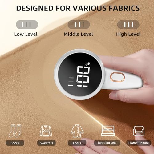 Electric Fabric Shaver, Rechargeable Lint Remover, Sweater Defuzzer for Pilling Removal, Battery Operated, 6-Blade, 3-Speed with LED Display for Clothing and Upholstery - Image 5