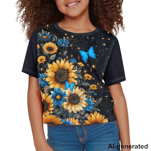 Image of Cute Crop Tops for Girls Short Sleeve Summer T Shirts Fashion Graphic Tees Crew Neck Pullover Tee 5-14 Years