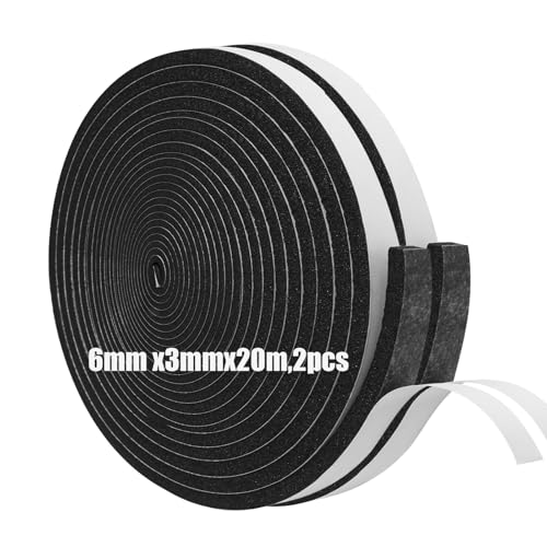 Cinta aislante de espuma autoadhesiva, 0,6 mm de ancho x 3 mm de alto x 20 m de largo, 2 unidades, burlete para puertas y ventanas, sello de puerta insonorizado a prueba de sonido, burlete para