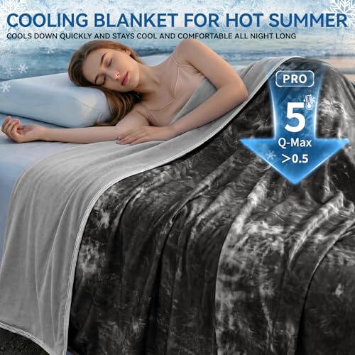 Image of Guohaoi Cooling Throw Blanket for Hot Sleepers, Full Size 60''x90'' Lightweight Breathable Summer Bed Blanket for Couch, Arc-Chill Q-Max >0.5 Cool Fiber,Lightweight Tie Dye Blanket Black