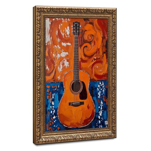 Poster de musique guitare Mnyuein cadre doré 30x45 cm toile rétro pour chambre