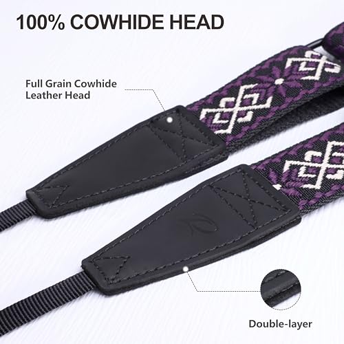 Image of Padwa Lifestyle Adjustable Camera Strap - 1.5 inch Top Layer Cowhide Head Camera Straps for Photographers, Cotton Adjustable Neck Shoulder & Crossbody Strap Quick Release for All Cameras and Binoculars