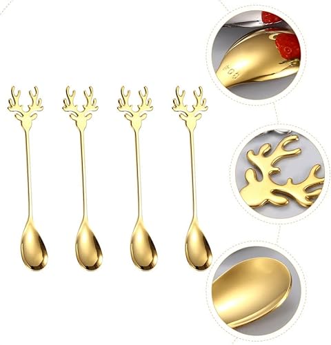 Miniatura 2 de 4 cucharas de café doradas de acero inoxidable con cuernos de reno