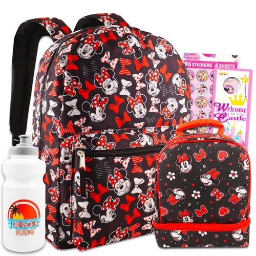 Disney Minnie Mouse Backpack and Lunch Box Set For Kids - Bundle with 16