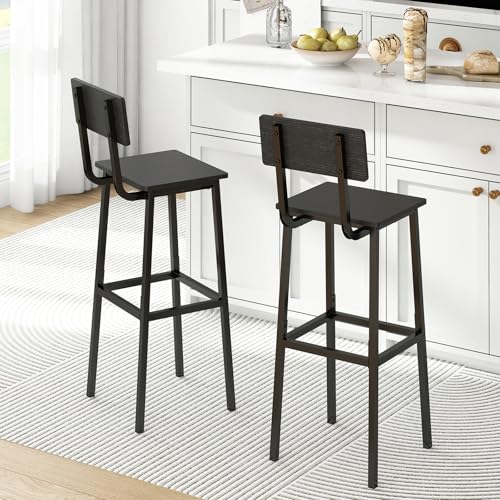 Lista de Taburetes . 44 GILLAS Set de 2 Bancos Altos para Barra, Juego de 2 Taburetes de Bar, Silla Alta de Cocina de Madera de Hierro Vintage, Sillas de Bar con Respaldo Banco Alto Desayunador Negro
