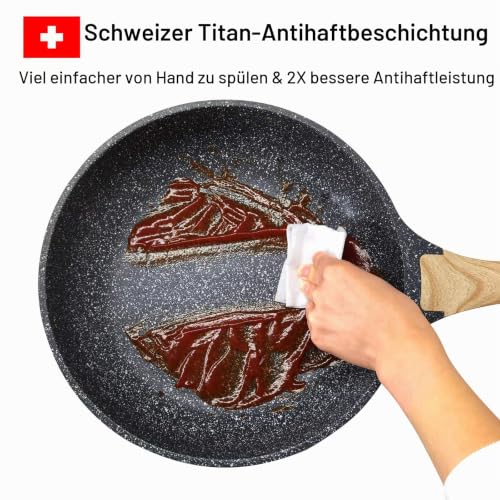 Foto von Motase Pfannenset Antihaft 20/24/28cm | Beste Schweizer Titan-Antihaftbeschichtung | 100% PFOA-frei Kochgeschirr | Steinbratpfanne