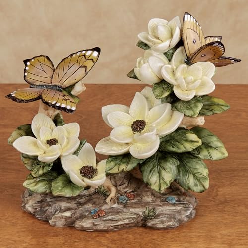Escultura de Mesa Magnolia Blanca y Mariposa Amarilla miniatura 2