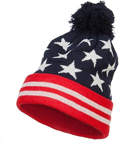 Hatiya American Flag Pom Knit Beanie - Navy OSFM