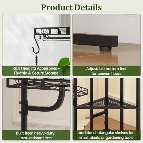 Image of Quikraen Plant Stand Indoor with Grow Lights, 58 inch Tall Lighted Corner Plant Shelf for Indoor Growing, 10-Tier Multiple Metal Large Flower Holder, Plant Rack for Home Decor, Patio (Black)