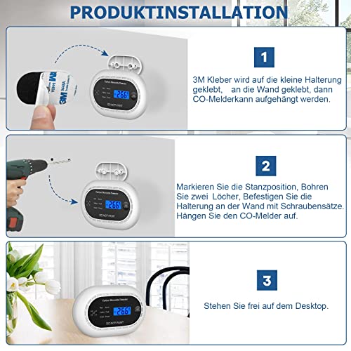 XINDUM Kohlenmonoxidmelder 10 Jahre Batterie, CO Melder Kohlenmonoxid Melder mit LCD-Digitalanzeige, 85dB Akustischer Alarm, Stummschaltfunktion, CO Wächter für Haussicherheit, EN50291, Standalone
