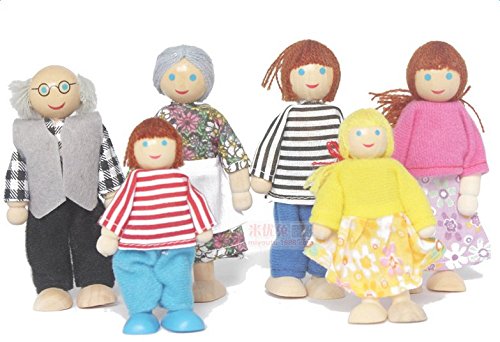 Vi.yo 6 pcs Muñecas de Madera Dibujos Animados de Marionetas de la Familia Juguetes Articulaciones Muñecas Historia Educativa Temprana Ayudas a la Enseñanza