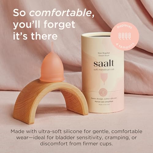 Image of Saalt Soft Menstrual Cup, Reusable Period Cup with Carry Bag | Comfortable Reusable Menstrual Cup with Leak-Free Protection Up to 12 Hours, BPA and Latex Free, Small, Desert Blush
