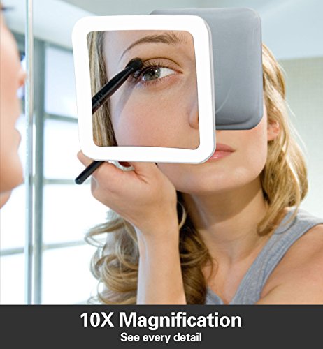 Glam Hobby 10X Magnifying Lighted Makeup Mirror, Daylight Led Travel Vanity Mirror - Compact, Cordless, Locking Suction, 6.5" Wide, 360 Rotation, Portable Illuminated Bathroom Mirror (Square) #TOP4
