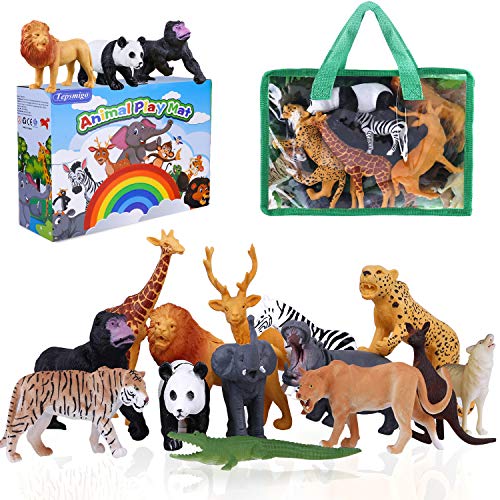 TEPSMIGO Animals Figurines Toys, Realistic Safari Animals Figurines with Play Mat, Large Jungle Animals Playset with Elephant, Giraffe, Lion, Tiger, Gorilla Panda...for Kids Toddlers Age 3+ - Thumbnail 7