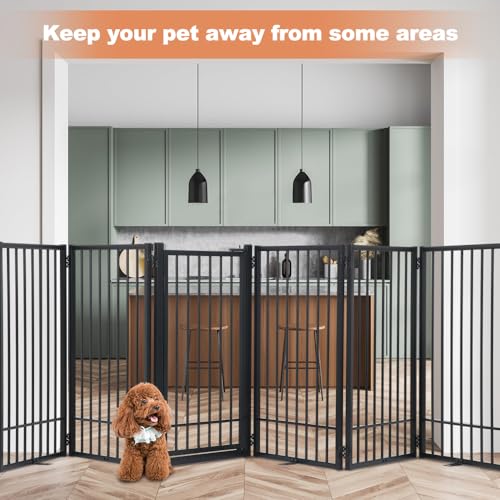 Valla para perros extra ancha de 120 pulgadas, puerta de seguridad de metal de 6 paneles 7