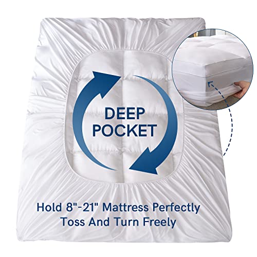 ELEMUSE Twin XL Mattress Topper for College Dorm, Thick Extra Long Twin Mattress Pad Cover for Back Pain, Plush Soft Pillowtop with Elastic Deep Pocket, Overfilled Down Alternative Filling
