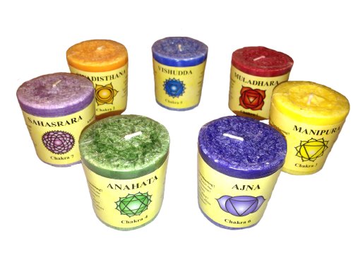 Wildkräuterhex Chakra-Duftkerzenset  bestehend aus 7 einzelnen Chakra-Votiv-Kerzen