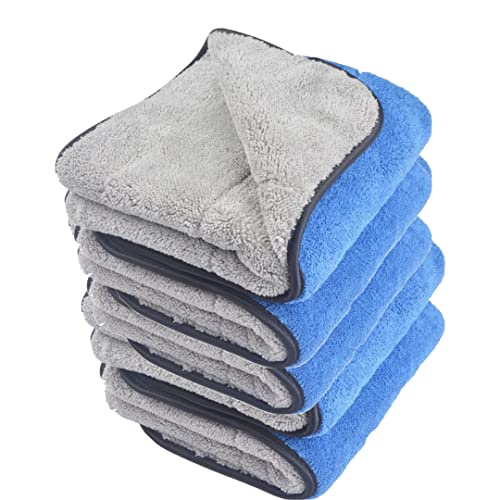 Image of Auto Hub 400 GSM, Microfiber Double Layered Cloth 30x40 Cms 5 Piece (Blue) Cloth Set, Extra Thick Microfiber Cleaning Cloths Perfect for Bike, Auto, Cars Both Interior and Exterior.