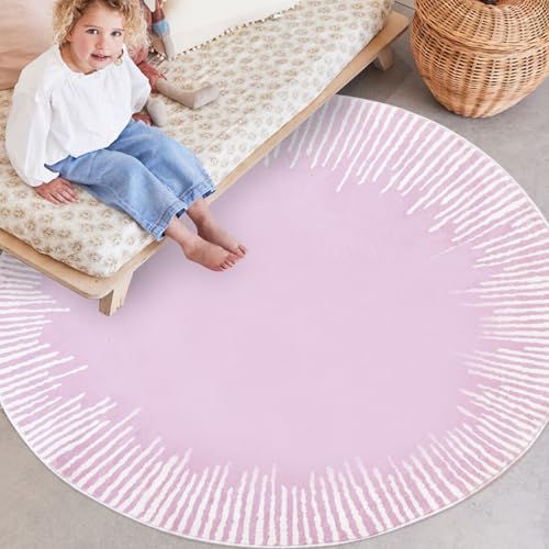 Lacomfy Kids Rug 4Ft Round Girls Rug Circle Modern Abstract Area Rug Cartoon Sunshine Rug Nonslip Bedroom Carpet for Kids Girls Room Sun Floor Mat Throw Rug for Indoor Home Decor, Purple