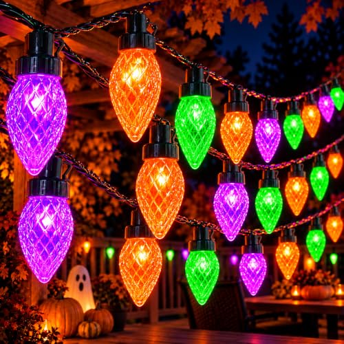 2PK 100LED 86FT Linkable C9 Halloween Lights Outdoor Indoor | Waterproof Twinkle String Lights, Orange Purple & Green Fairy Lights Plug in with 13 Modes & Timer for Halloween Decorations - image 1