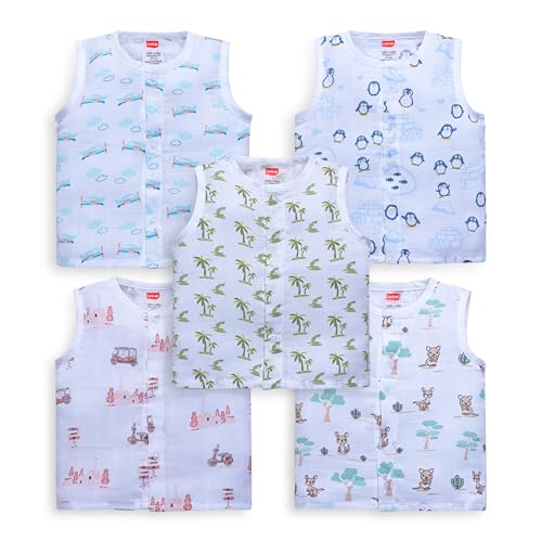 Image of LuvLap Baby Boys & Girls Regular Fit 100% Cotton Sleeveless Jhabla pack of 5
