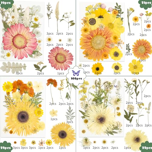 Image of 188 Pcs Dried Pressed Flowers for Resin Crafts, Real Natural Pressed Flowers and Leaves Kit Butterfly Stickers Vacuum Sealed Dry Flowers for DIY Epoxy Resin Jewelry Molds, Candle Soap Making, Nail Art