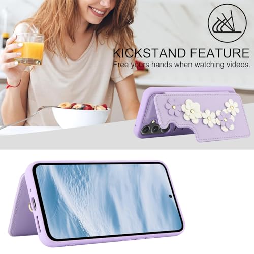 Asuwish Phone Case for Samsung Galaxy A15 5G/4G Wallet Cover with Tempered Glass Screen Protector Credit Card Holder Slot Crossbody Strap Stand Flower Cell Accessories A 15 G5 15A Women Girls White by Asuwish - Image 5
