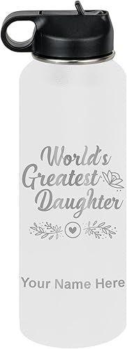 Miniatura 9 de LaserGram Personalized Water Bottle, World's Greatest Daughter, Stainless Steel Double Wall Vacuum Insulated with Flip Top Straw, Custom Engraved