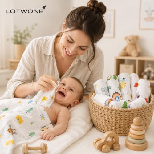 Image of Baby Muslin Wash Cloth Pack of 3, 6 Layer 100% Cotton Muslin Baby Wash Cloth 25 x 25 cm, Ultra Soft Newborn Face Towel, Burp Cloth, Feeding Cloth, Reusable Baby Wipes for Infants (Review)