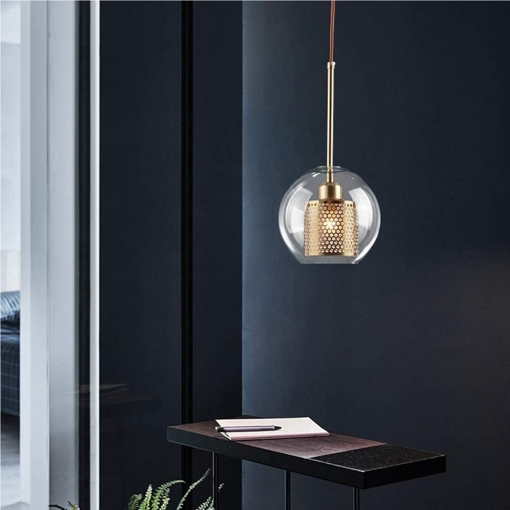 Modern Kitchen Island Light Fixture Single Head Glass Chaner with Clear and Metal Indoor Industrial Shade 1 Ceiling Lamp for Living Room E27 Lighting Fixture