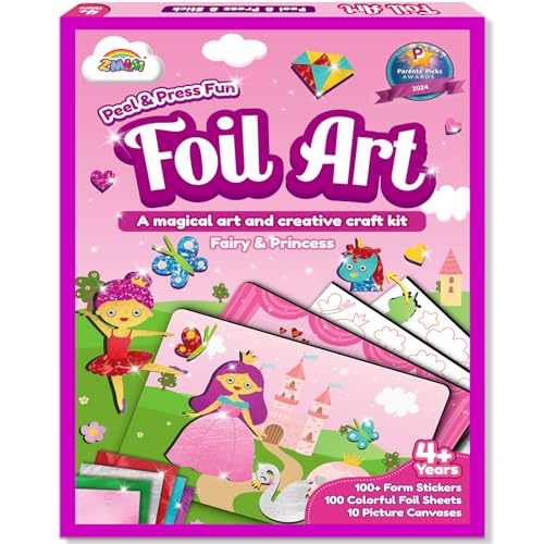 ZMLM Foil Art Kit for Kids - Arts Crafts Fun Mess Free Activity, Gifts for Ages 4 5 6 7 8 9 Girls Boys, Crafts for Kids Creative Birthday Easter Basket Stuffers Gifts Toys (Princess)
