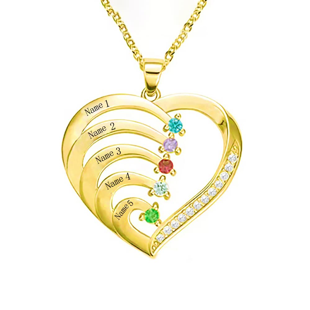 10K 14K 18K Solid Gold Personalized Mother Necklace with 1-6 Birthstone, Real Gold Customized Mom Name Necklace Custom Any Name Mothers Day Birthday