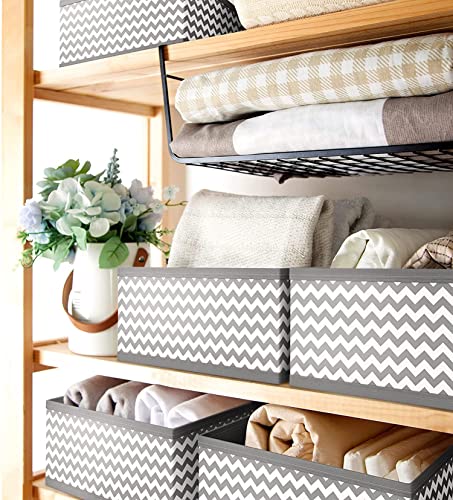 Image of House of Quirk Non-Woven Foldable Cloth Storage Box Closet Dresser Drawer Cube Basket Bins Containers Divider with Drawers With Zipper for Utensils,Underwear,Bras,Socks,Set of 6(Wave Grey)