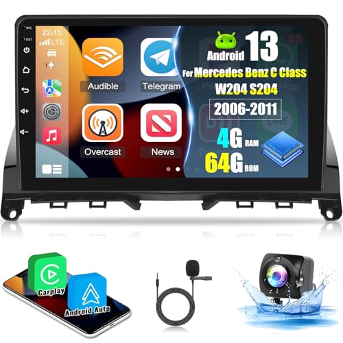 [4G+64G] Car Radio for Mercedes Benz C Class W204 S204 2006-2011, 8 Core Android Touch Screen W204 Stereo, DSP 32 EQ Audio/IPS Screen/Carplay/Android Auto/SWC/Bluetooth 5.0/WiFi