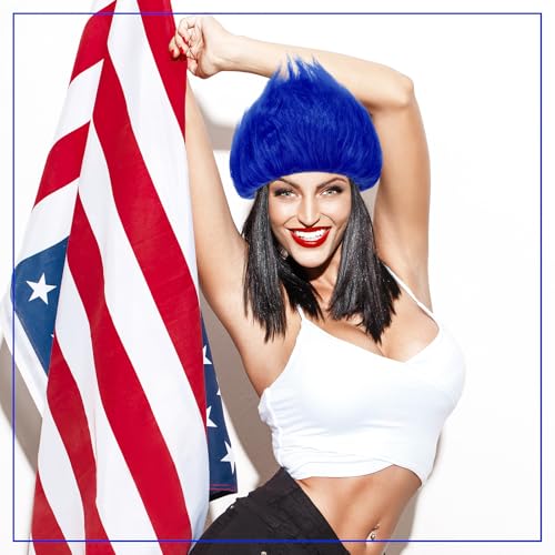 Image of Geyoga 2 Pcs Funny Wig Crazy Hair for Halloween Party,Royal Blue | Funny Colorful Wig Adults Use, Unisex Funky Hairband, Halloween Mardi Gras Cosplay Costume Party Accessories
