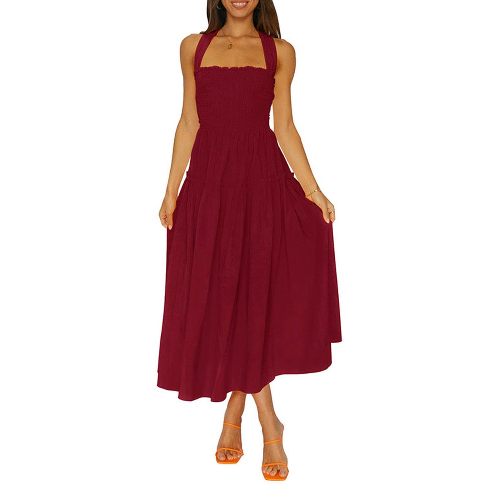 Robe bohème mi-longue smockée douceur d'été col licou