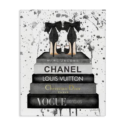 Image of 'Glam Fashion Books & Heels'| Canvas Art | Stupell Industries | 24 x 30 Inches, Easy to Hang and Sturdy, Made in USA, by Amanda Greenwood