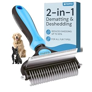 MalsiPree Dog Grooming Brush – 2 in 1 Deshedding Tool and Undercoat Rake for Long and Short Haired Dogs – Dematting Comb and Pet Hair Deshedder Supplies – Dog Brush for Shedding