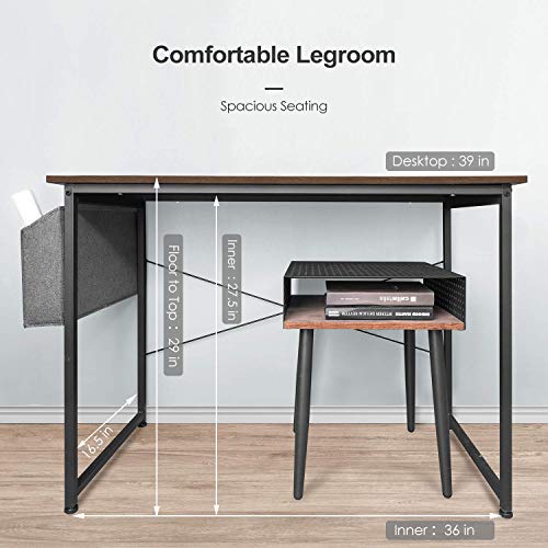 AuAg 39\'\' Small Computer Desk Home Office Desk, Simple Writing Desk with Storage, Vintage Desk Modern Laptop Desk Sturdy Work Table PC Computer Table, Small Home Desk Workstation- Rustic Brown