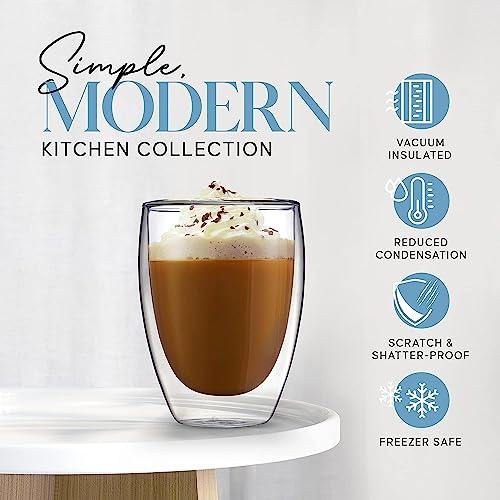 Image of KELVEE Double Wall Thermal Insulated Glass Coffee Mugs Set of 2, Transparent Drinking Glasses Iced Tea Cups for Latte, Cappuccino, Mocha, Juice, Hot & Cold Beverages (350ml)
