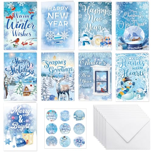 HOWAF 9PCS Happy New Year Cards 2026 Greeting Card with Envelopes Stickers