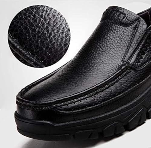 Mens Fashion Cow Leather Shoes Genuine Soft Slip On Waterproof Comfy Non Slip Casual Oxfords for Man(Black,8.5)2