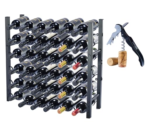 Lendo Online Botellero - Vinoteca - Portabotellas de Vino - Almacenamiento de vinos con sacacorchos Recubrimiento de Polvo Negro Metal Acero Boteleros Estilo (65x20x60cm (36 Botellas))