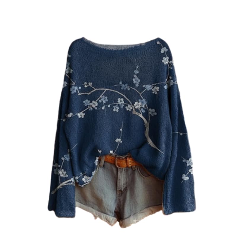Womens Bohemian Crewneck Knit Sweater Oversized Loose Fit Pullover Batwing Sleeve Casual Fall Winter Top 2025