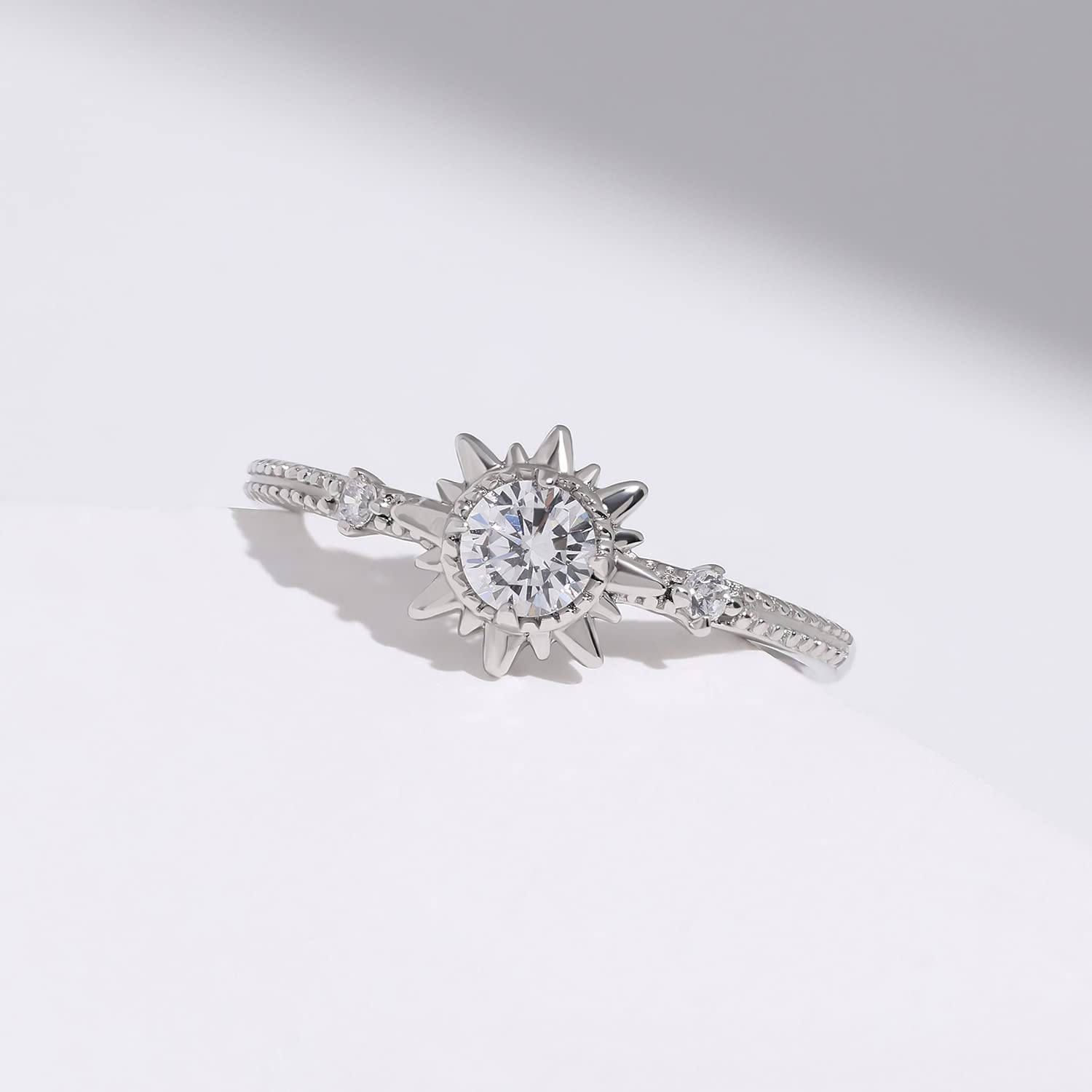 Meissa Anello donna Argento 925 Promessa Diamante Anello Sole Anelli a fascia regolabile da 4-21.25, Oro (Oro)
