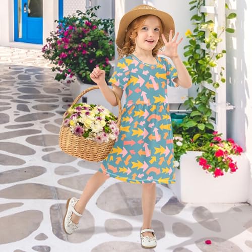 Arrow Pattern Girls Dresses Short Sleeve Casual Midi Sundress for Kids4