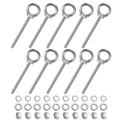 M METERXITY 10-Sets Stainless Eyebolt M6x80mm Shoulder Lifting Eye Bolt with Nuts Washers Male Screw Thread Ring Shoulder Eye Bolts Length 3.15 Inch for Suspending/Fastening