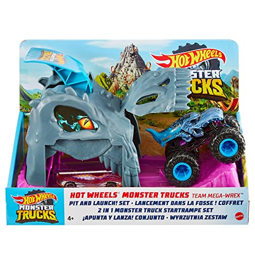 Hot Wheels Monster Truck Pit et Launcher Jouet Incassable sans Pile Mega Wrex