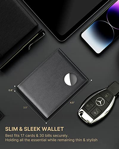 typecase Mens Wallet with AirTag Holder: Secure Holder for Apple Air Tag, Top Grain Leather, RFID Blocking, Bifold, Slim, Minimalist, Large Capacity - 13 Card Slots | 2 ID Windows | 2 Cash Slots4